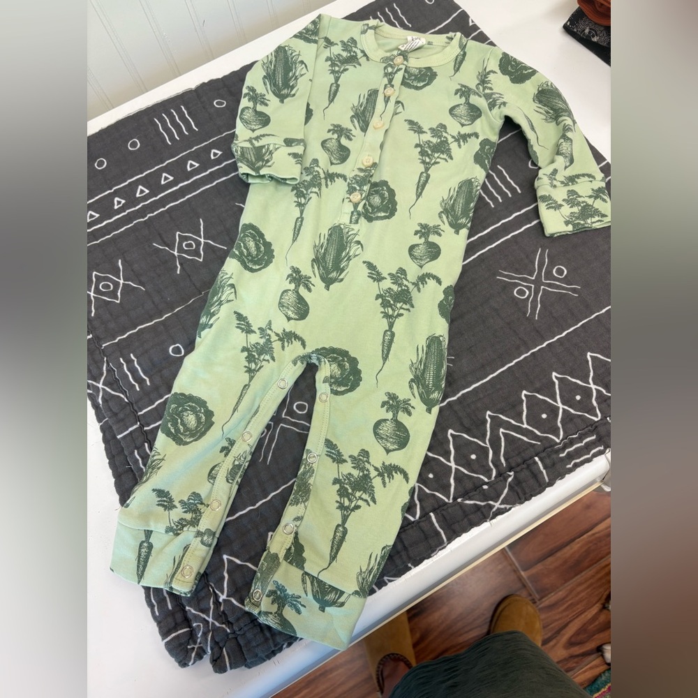 Kate Quinn Green Vegetable Print Onesie